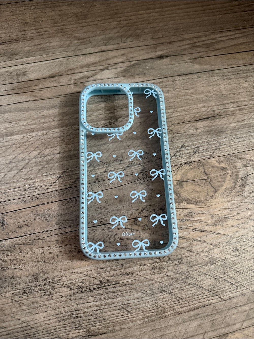 Light Blue Bow Clear iPhone Case with Rhinestone Trim